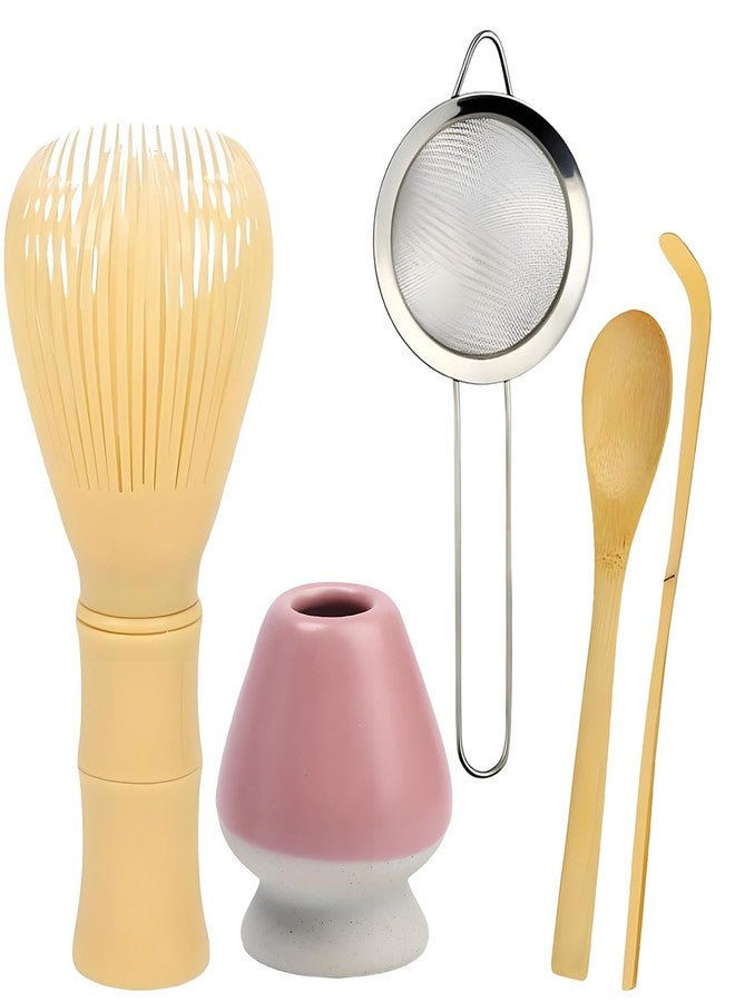 CartHome طقم شاي ماتشا وردي مكون من 5 قطع مع مضرب ماتشا، مناسب للمناسبات التقليدية، وحامل المضرب، وأدوات الشاي لعشاق الماتشا. - Image 1